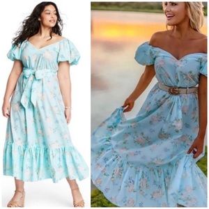 LoveShackFancy Estelle Puff Sleeve Dress Blue